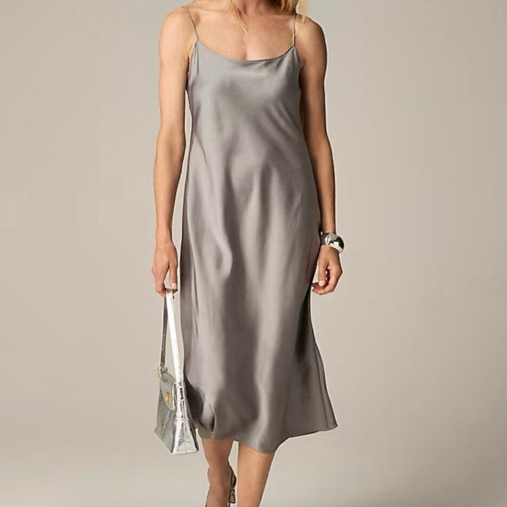 J.Crew Nwt Gwyneth Slip Dress In Luster Charmeuse Size 8 Vintage Dove Gray